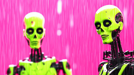 Cyborgs with pink background, 3d rendering. Computer digital drawing.の素材