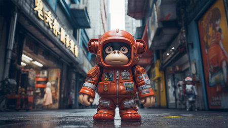 A cosmonaut stands in the streets of Chicago.の素材
