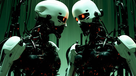 3d rendering of robot artificial intelligence in a science fiction scene.の素材