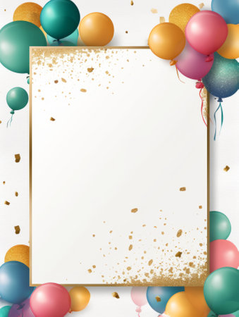 Celebration background with balloons and confetti. Vector illustration.の素材