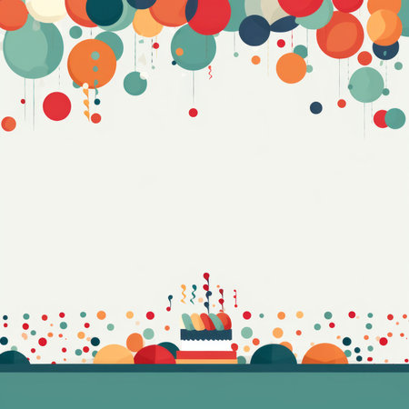 Birthday background with cake, balloons and confetti. Vector illustration.の素材