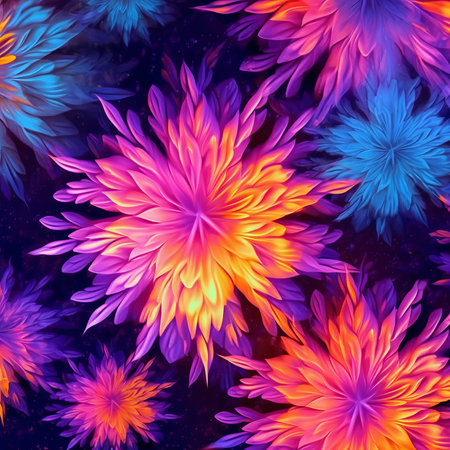 Abstract floral background. Psychedelic fractal texture in pink, blue and yellow colors. Digital art. 3D rendering.の素材