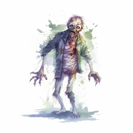 Zombie. Hand drawn watercolor illustration isolated on white background.の素材