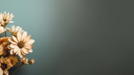 Bouquet of daisies on a blue background. Floral background.の素材