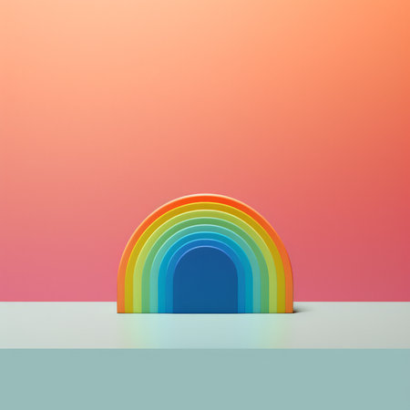 Rainbow on a colorful background. Minimal style. 3d illustrationの素材