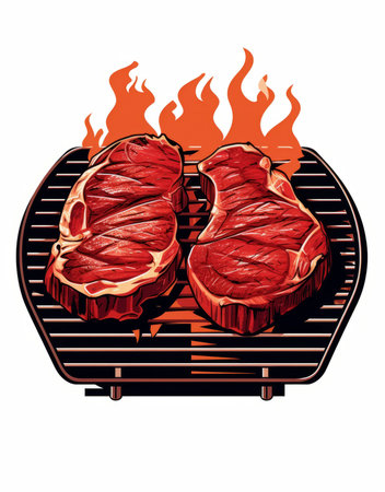 Steak on the grill. Vector illustration of a steak on a barbecue grill.の写真素材