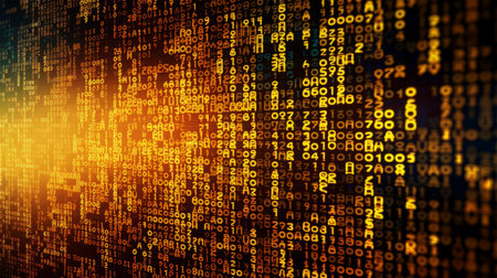 Binary code on a dark background, computer generated abstract background, 3D renderingの素材