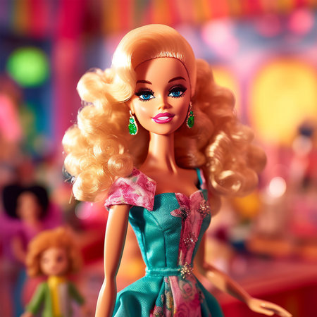 Beautiful doll with blond hair. 3D rendering. Vintage style.の素材