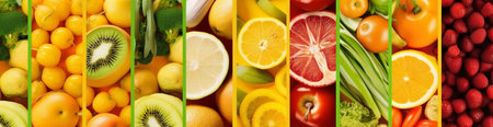 Fruits and vegetables collage. Healthy food background. Banner.の素材