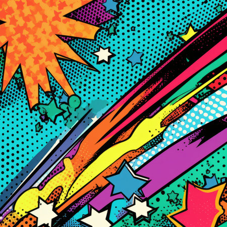 Comic book colorful background with stars and dots. Vector illustration.の素材