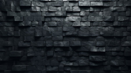 Abstract background of black stone wall texture. 3d rendering, 3d illustration.の素材