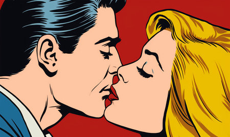 Man and woman kissing. Pop art retro vector illustration kitsch vintageの素材