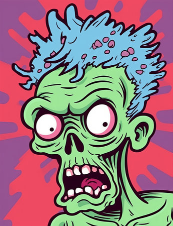 Zombie head - vector illustration. Comics book style image of a zombie head.の素材
