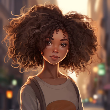 Portrait of a beautiful african american woman with curly hair.の素材