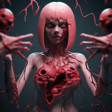 3d illustration of a female figure with blood on her body.の素材