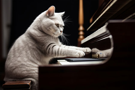 Beautiful cat playing the piano. Portrait of a cat.の素材