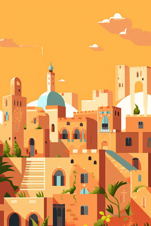 Cityscape of Marrakech, Morocco. Vector illustration in flat styleの素材