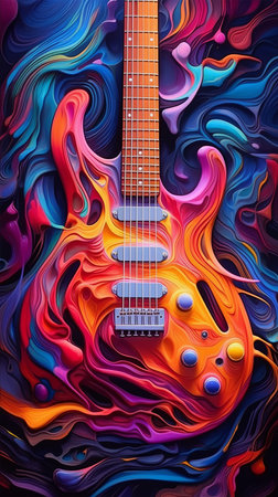 Electric guitar on abstract colorful background. Music concept. 3D Renderingの素材