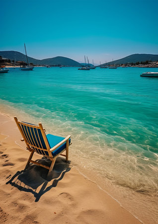 Beach chair on the sandy beach in Bodrum, Turkey.の素材