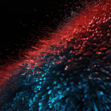 Abstract 3d rendering of chaotic cubes in red and blue colors.の素材