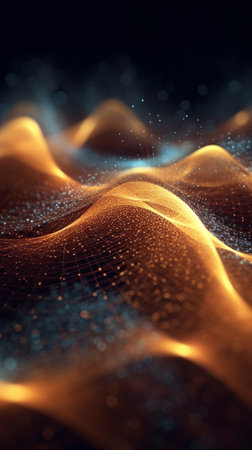 3d rendering of abstract digital particles. Futuristic wave with depth of field and bokeh.の素材