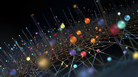 3d illustration of abstract technology background with connection lines and spheres.の素材