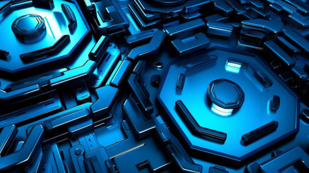 3d rendering of abstract technology background with hexagon shapes in blue colorの素材