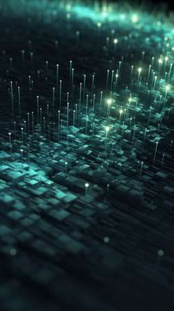 Futuristic technology wave background design with glowing lines and bokehの素材