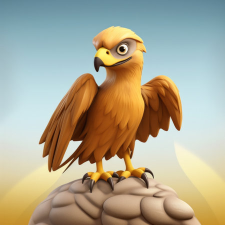Eagle on the rock with blue sky background - 3D illustrationの素材