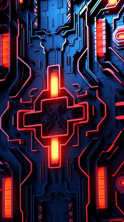 3D rendering of abstract technology background. Hi-tech circuit board.の素材