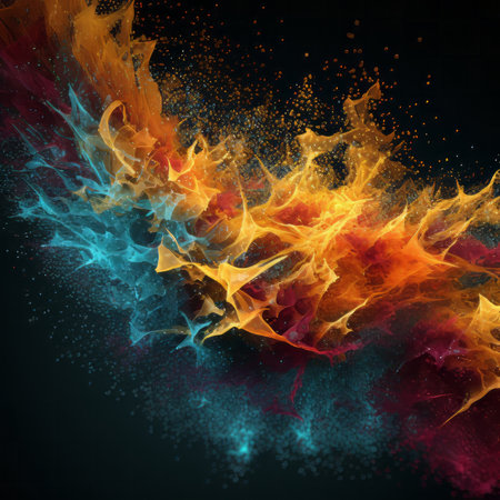 abstract fire explosion on black background. Colorful fire texture.の素材