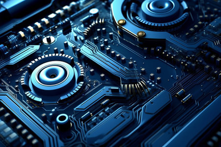 Abstract computer circuit board close up. Technology background. 3d renderingの素材
