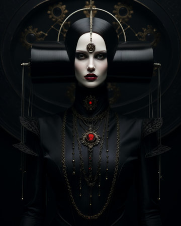 Portrait of a beautiful gothic woman in black dress and jewelry.の素材