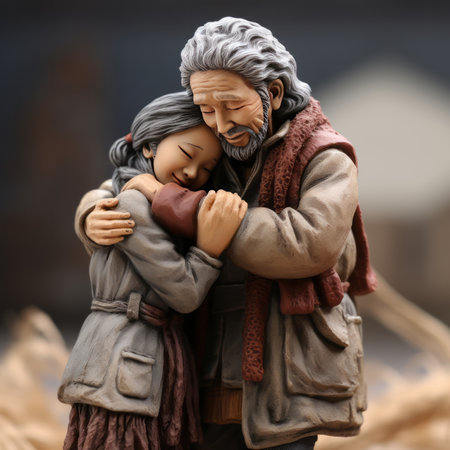 Figurine of a loving elderly couple in love on the street.の素材