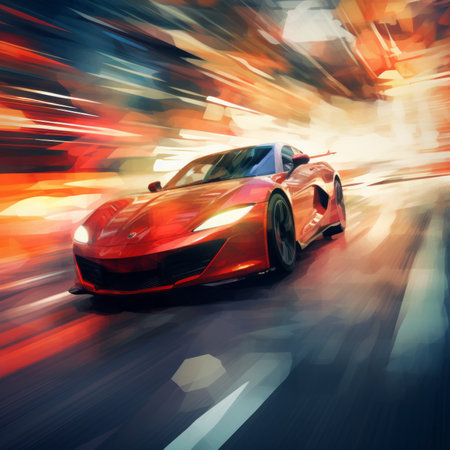 Sport car in motion blur. Digital painting. 3D rendering.の素材