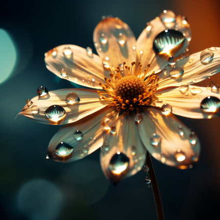 Water drops on a flower petals with bokeh background.の素材