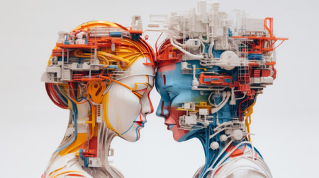 Futuristic robot model in white background. 3d rendering.の素材