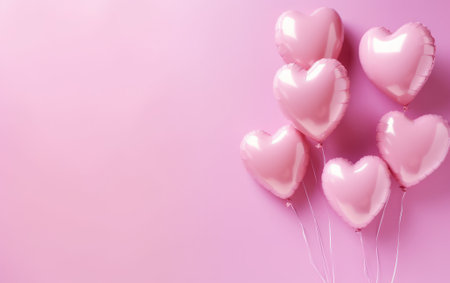Valentine's day background with pink heart shaped balloons on pink backgroundの素材