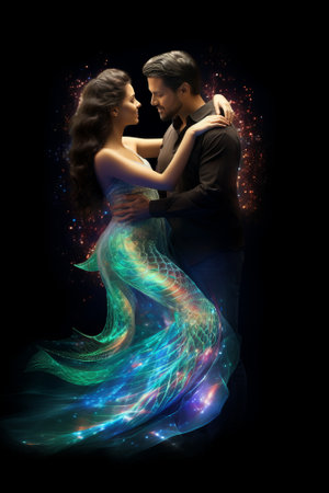 Image of young couple in love dancing flamenco on black backgroundの素材