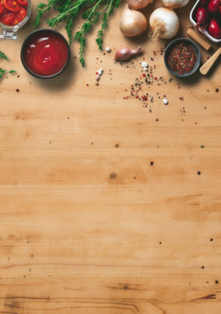 Top view of ingredients for cooking on wooden background. Food concept.の素材