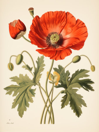 Vintage postcard with red poppies. Vector illustration.の素材