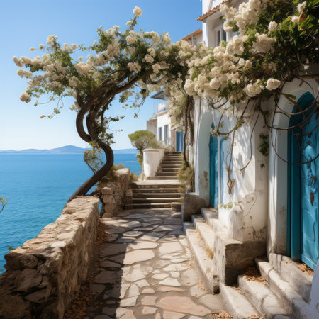 Beautiful narrow street in Mykonos town, Greece.の素材