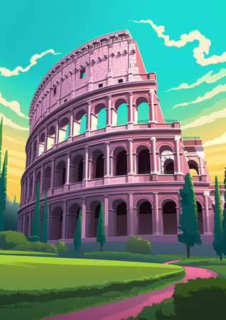 Colosseum in Rome, Italy at sunset. Vector illustrationの素材