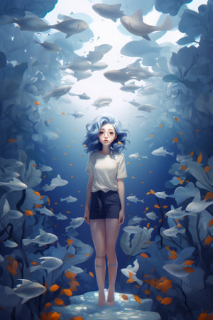 Photo for Beautiful girl in the underwater world. Fantasy illustration of a beautiful girl. - Royalty Free Image