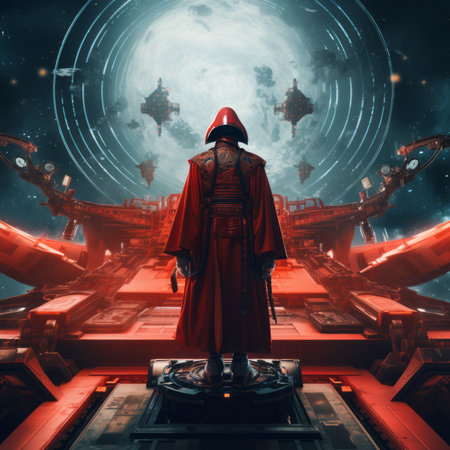 Spaceman in the futuristic space. 3d rendering. Computer digital drawing.の素材