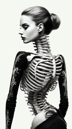 Portrait of a beautiful young woman with skeleton body. Halloween theme.の素材