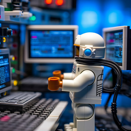 Robot in the control room. 3d illustration. Robot.の素材