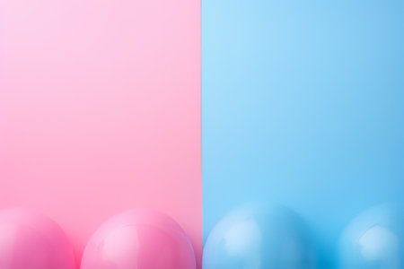 Two pink and blue balloons on pastel blue and pink background.の素材