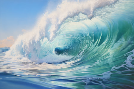 Blue ocean wave. 3d render illustration. Ocean water background.の素材