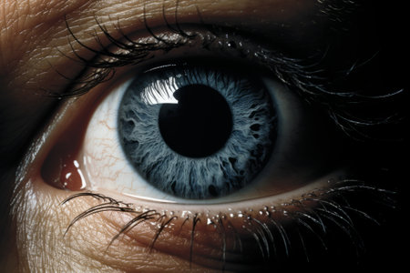 A close-up shot of an eye with a blurred background.の素材